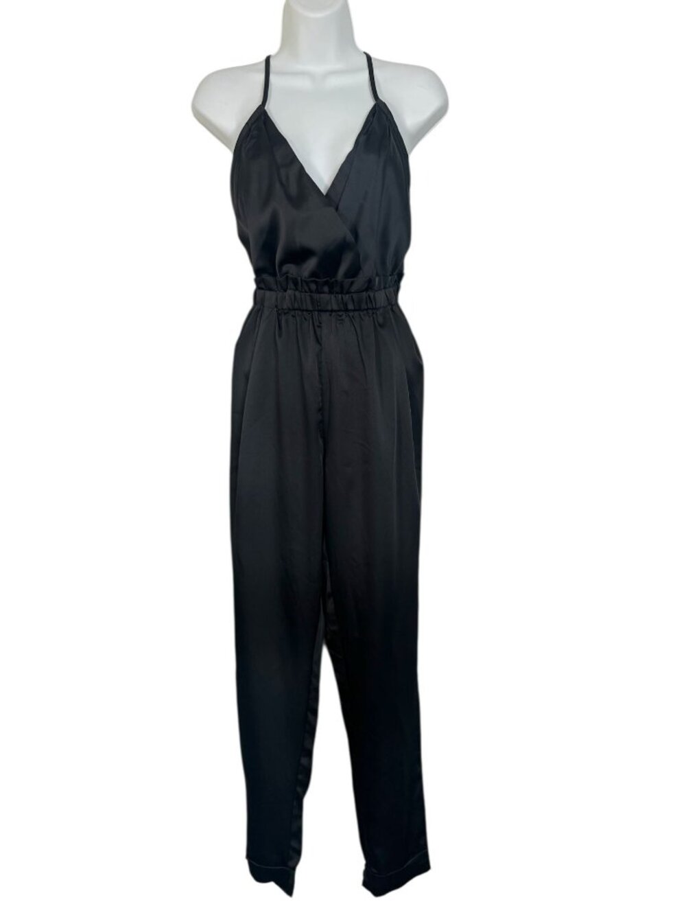 NWT Babyboo Fashions Scarlett Satin Jumpsuit Open Back Black XS - Picture 4 of 13